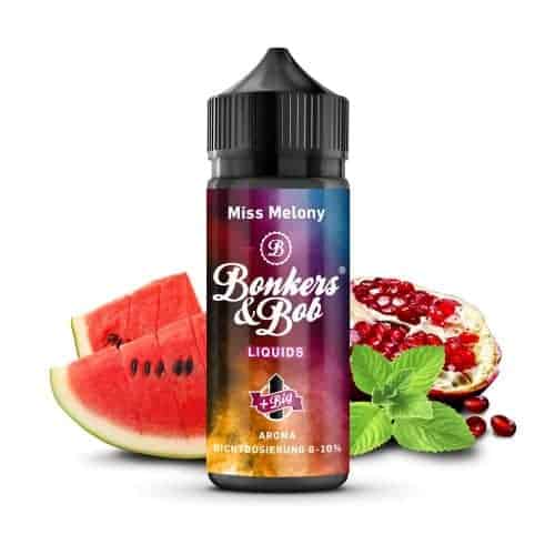 Eine Miss mit Melonen und Grenadinen. 11 Fruchtiger Liquid-Dampf mit Wassermelone, Granatapfel und Minze, perfekt für Vaping-Liebhaber.