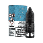 Blue ice Nikotinliquid in Verpackung und Flasche, 20mg/ml, 10ml, blaue Verpackung mit Warnhinweisen.