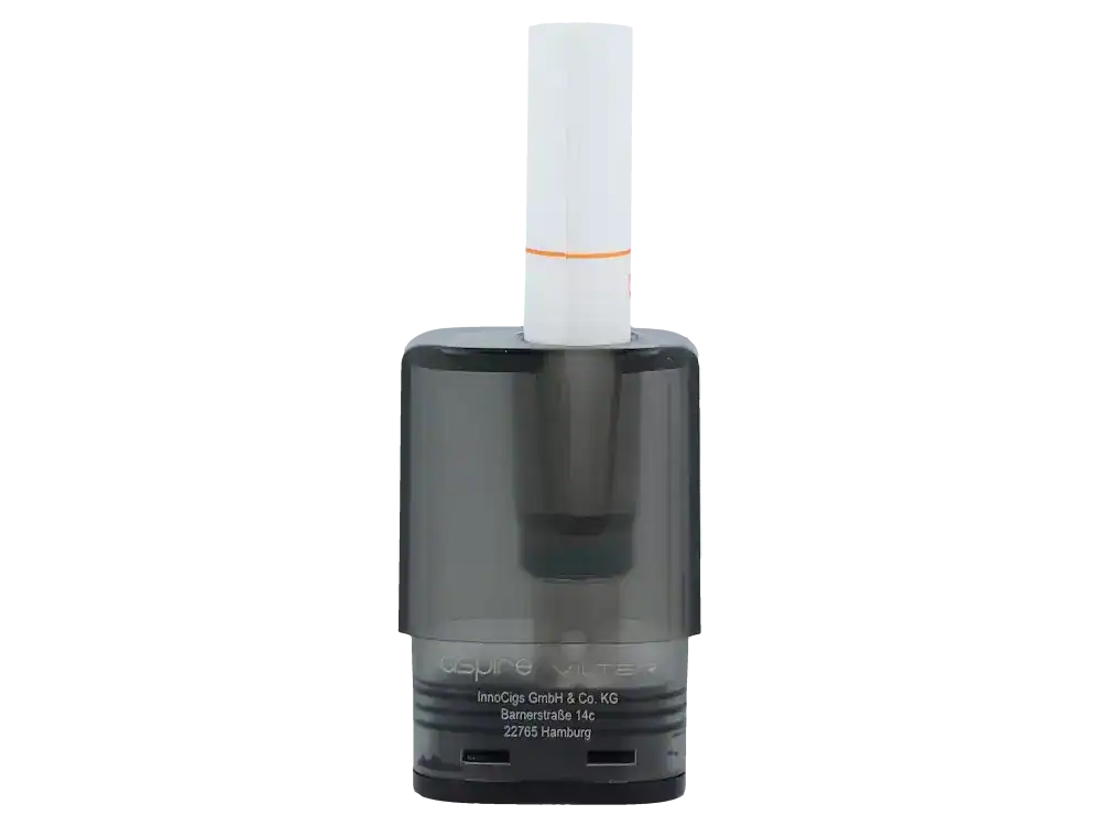 Aspire Vilter Pod 1 InnoCigs Vaporizer in grau mit weißem Mundstück, kompakt und modern gestaltet, geeignet für aromatherapeutische Anwendungen oder E-Zigaretten.