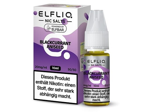 Elfli NIC Salts Blackcurrant Aniseed, 10 ml, Nikotinstärke 20 mg/ml, für Vape, flüssig in Blisterpackung.
