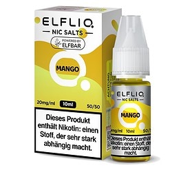 Elflio Nic Salts Mango: Hochwertiges Nikotinsalz für E-Zigaretten, 10ml Flasche, 20mg/ml Nikotinstärke, ideal für intensiven Geschmack.