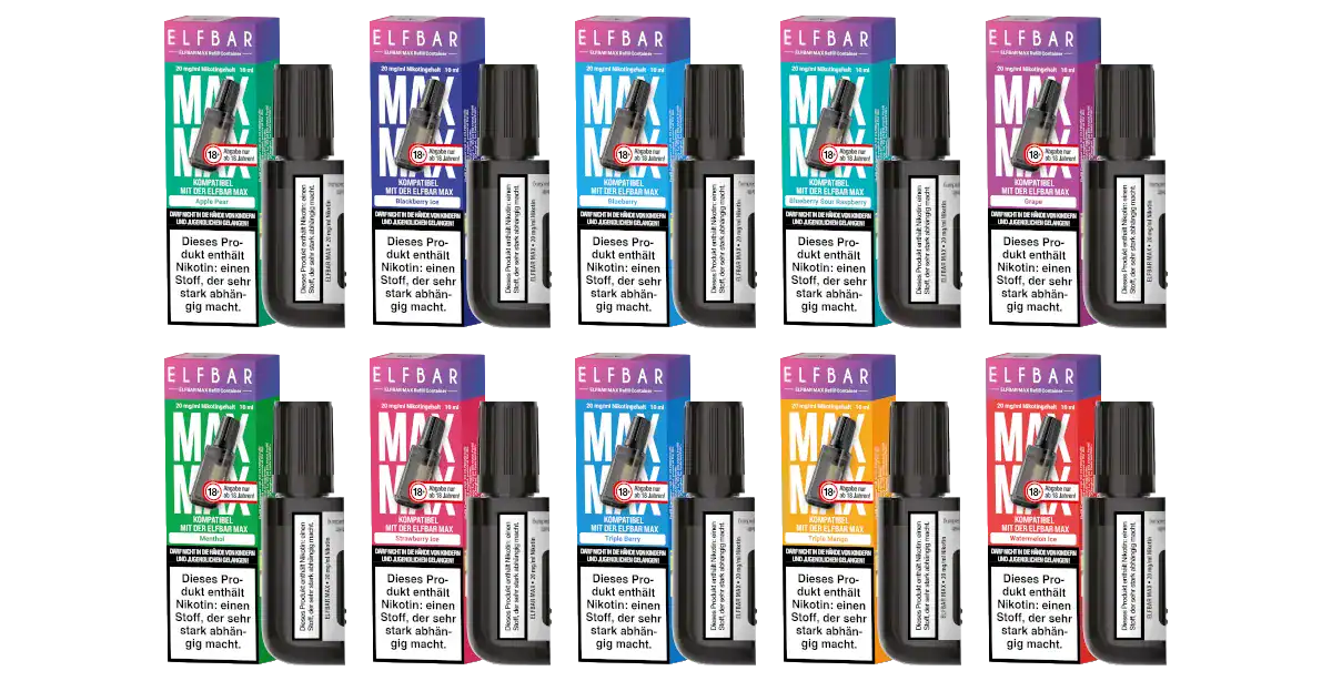 Elfbär MAX MIX 10ml E-Zigarette, vielseitige Geschmacksvarianten, ideal für Dampfer, Nikotinfrei, kompatibel mit Elfbär Max, aromatischer Zug.