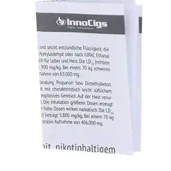 InnoCigs Vape Anleitung, schwarz-weiße Bedienungsanleitung für E-Zigaretten, Inhalationsprodukt, detaillierter Text, Produktinformation.