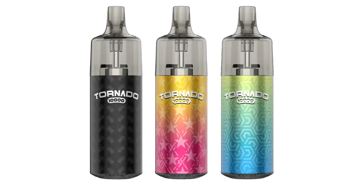 Tornado 10000 E-Zigaretten Verdampfer Display, drei verschiedene bunte Designs, eleganter Look, netter Geschmack, hochwertiges Material, innovatives Produkt, leicht zu bedienen.