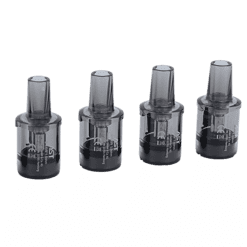 Schwarze E-Zigaretten-Patronen in einer Reihe, transparent und kompakt, ideal für vaporisierte Nikotinprodukte.