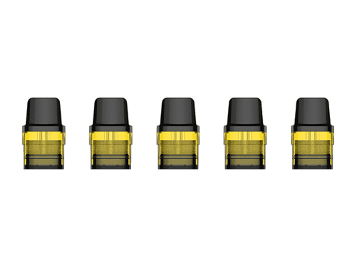 E-Zigaretten-Pods in Gelb und Schwarz, kompatibel mit verschiedenen E-Zigaretten-Modellen.