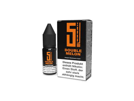 Benutzerdefinierte E-Liquid-Flasche "Double Melon" mit Nikotingehalt und passender Verpackung für E-Zigaretten.