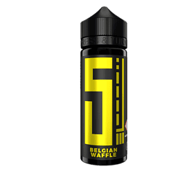 Belgian Waffle Energy Drink in black bottle with bold yellow and black label, modern design, ideal for gaming, sport, and study use, high caffeine content, vibrant packaging.