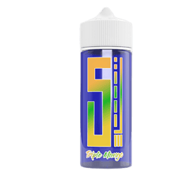 E-Liquid Flasche für E-Zigarette mit "Triple Mango" Geschmack, blauer Hintergrund, modernes Design, für Dampfer und E-Zigaretten Liebhaber, hochwertiges Vape Zubehör.