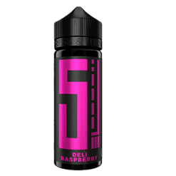 5. Abbild eines Energy-Drink-Flaschen mit pinkem Design und der Aufschrift "DELI RASPBERRY" auf schwarzem Hintergrund.