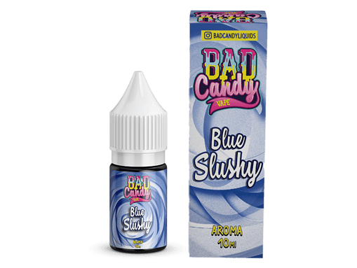 Leere Flasche mit blauer Slush-Einstellung und Verpackung für BAD Candy Vape Blue Slushy, 10 ml, aromatischer E-Liquid-Duft für Dampfer.