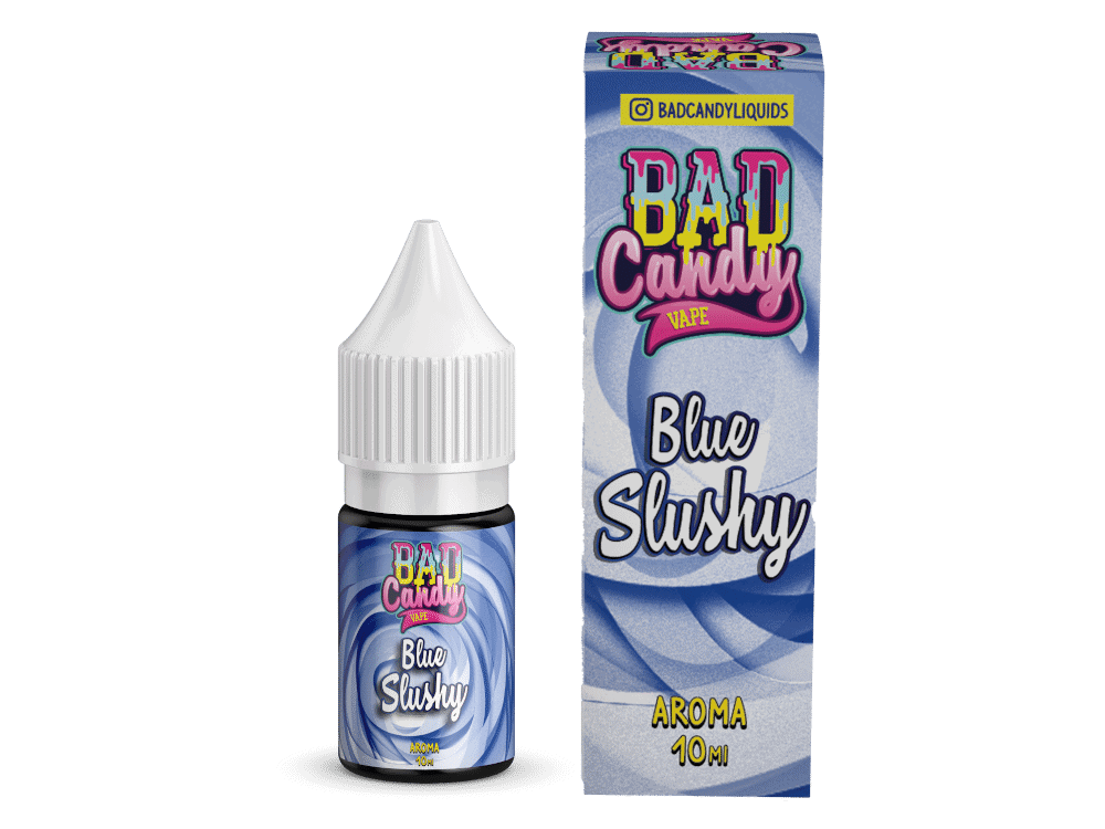 Bad Candy Liquids Blue Slushy Aroma 10 ml 1 Leere Flasche mit blauer Slush-Einstellung und Verpackung für BAD Candy Vape Blue Slushy, 10 ml, aromatischer E-Liquid-Duft für Dampfer.