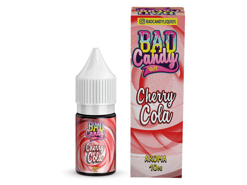 Kleines Fläschchen mit Cherry Cola Geschmack für E-Zigaretten, im pink-rot Design, ideal für den Vape Genuss.