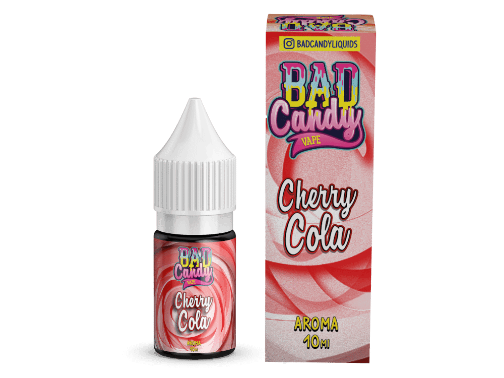 Bad Candy Liquids Cherry Cola Aroma 10 ml 1 Kleines Fläschchen mit Cherry Cola Geschmack für E-Zigaretten, im pink-rot Design, ideal für den Vape Genuss.