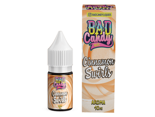 Aromadüfte für E-Zigaretten, Zitronen- und Karamell-Geschmack, Bad Candy Bad Candy Liquids, Cinnamon Swirls, 10 ml Flasche, vaporizer, schmackhafte Tabak-Alternative, aromatisches E-Liquid, handliche Verpackung, entspannendes Rauchgefühl, Genuss für Dampfer.