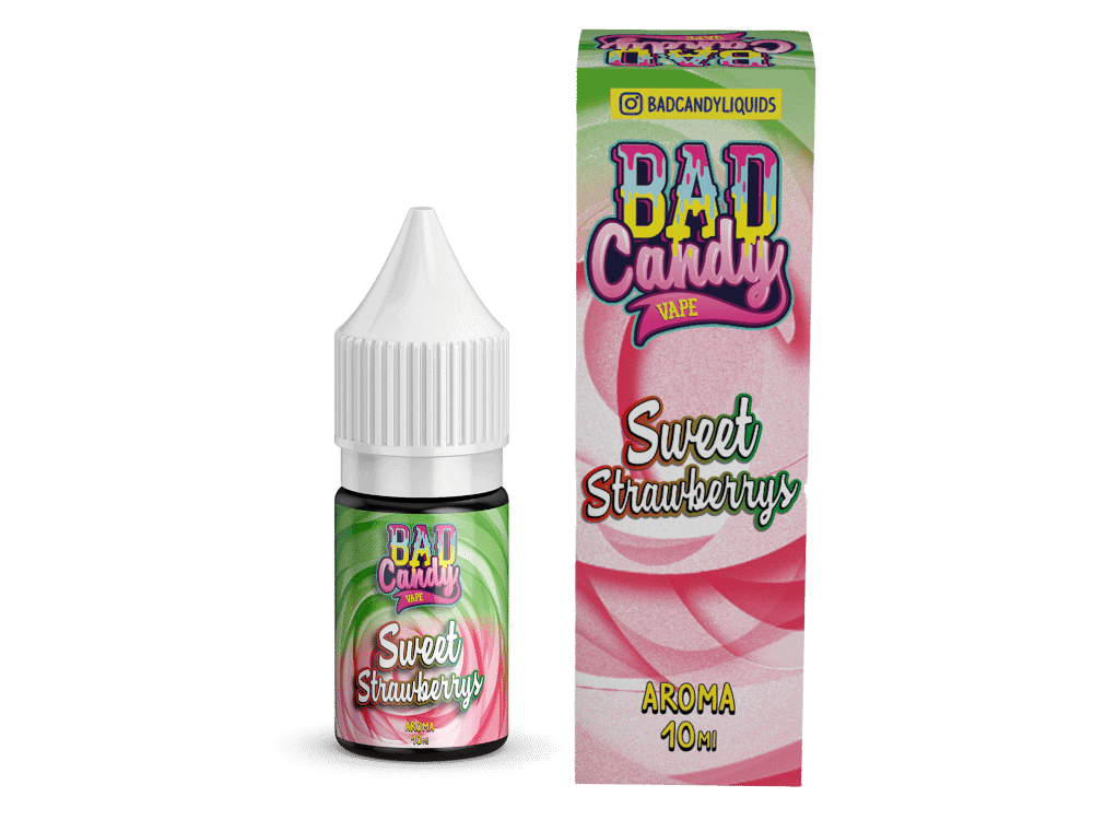 Bad Candy Liquids Sweet Strawberry Aroma 10 ml 1 Bad Candy Liquids Sweet Strawberries E-Liquid Flasche und Verpackung, fruchtiger Erdbeergeschmack, 10 ml, für E-Zigaretten, aromatischer Vaping-Duft, vegan, ohne Zucker, perfekt für Süßigkeiten-Liebhaber, hochwertiges Produkt, handgefertigt, innovatives Design, für Dampfer.
