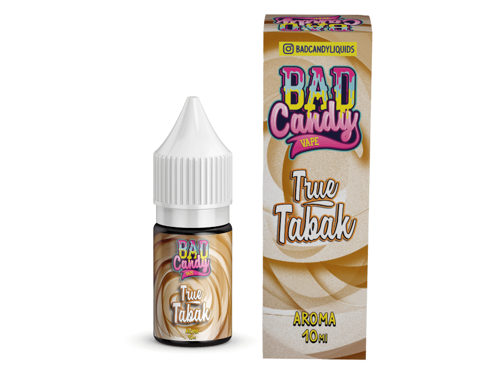 Bad Candy Liquids True Tabak Aroma 10 ml 1 Süßer, cremiger Tabak-Aroma im Fläschchen mit buntem Bad Candy-Design.