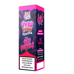 Bunte E-Liquid Verpackung für Vape mit Pink, Schwarz und Lila Farben, Bad Candy Juice Series, Über Dosed, Red Bubble, Nikotin-gehalt, 10 ml Flasche, geeignet für Dampfer.