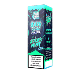Vape-Produkt mit Minzgeschmack, Verpackung mit blauer Neon-Grafik, Nikotinwarnung in Deutsch, für die Leitung des Online-Shops LETZ Go.
