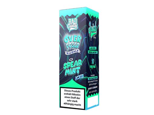 Vape-Produkt mit Minzgeschmack, Verpackung mit blauer Neon-Grafik, Nikotinwarnung in Deutsch, für die Leitung des Online-Shops LETZ Go.