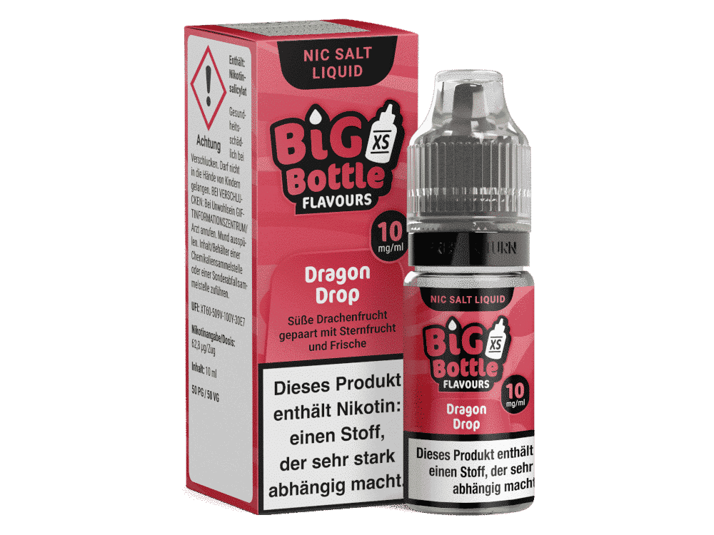 Big Bottle Dragon Drop Nikotinsalz Liquid 1 Deutsches Liquids für E-Zigaretten, Big Bottle Flavours Dragon Drop, 10 ml, süßer Drachenfrucht-Geschmack mit Sternfrucht und Frische, nikotinhaltig, für Dampfer, handliche Flasche, perfekt für den Alltag, starke Nikotinwirkung, Vape-Zubehör, E-Liquid.