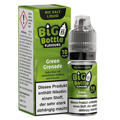 Frische NicSalt Liquid Big Bottle Green Grenade in grünem Verpackungsdesign, geeignet für E-Zigaretten und Dampfer.