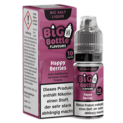 Nikotinsalz Liquid Big Bottle Geschmacksrichtung Happy Berries, 10 ml, ideal zum Vapen, süße Waldbeeren, nikotinhaltig, für Dampfer, fruchtiger Geschmack, 10 mg/ml.
