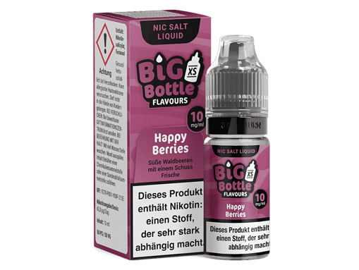 Nikotinsalz Liquid Big Bottle Geschmacksrichtung Happy Berries, 10 ml, ideal zum Vapen, süße Waldbeeren, nikotinhaltig, für Dampfer, fruchtiger Geschmack, 10 mg/ml.