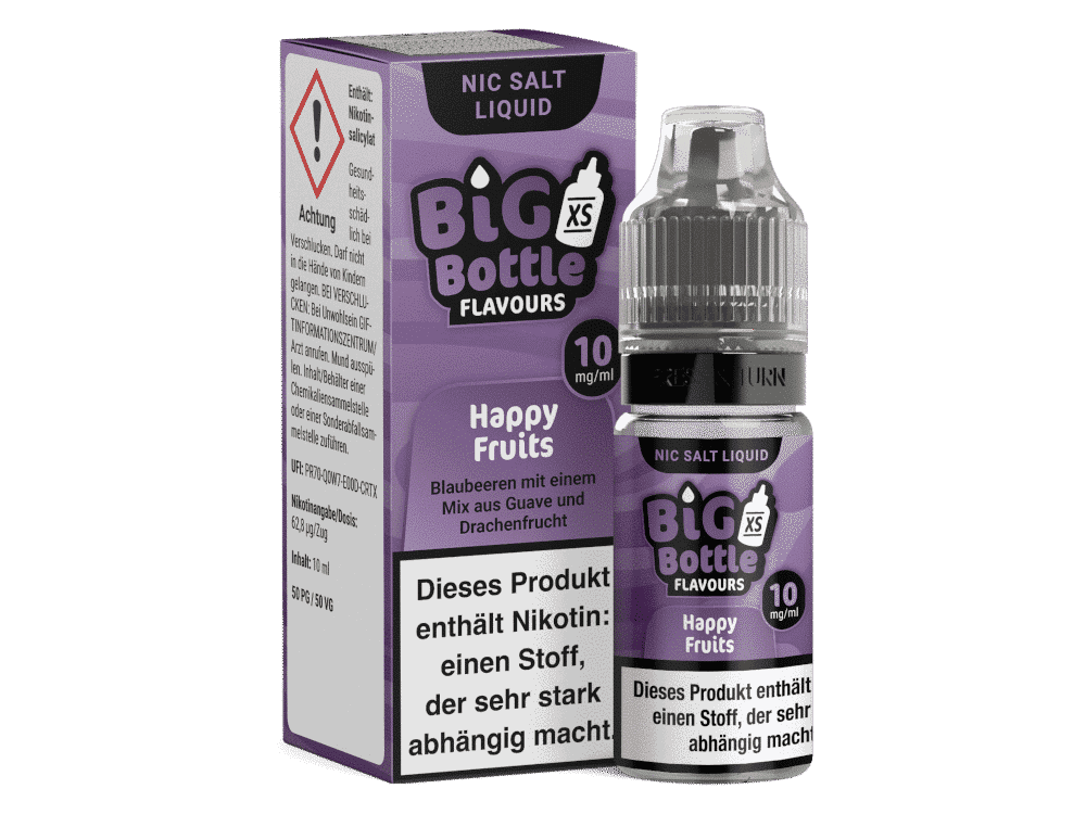 Big Bottle Happy Fruits Nikotinsalz Liquid 1 Likörem Glas Flasche, Big Bottle Nic Salt Liquid, Happy Fruits Geschmack, 10 ml, Blaubeeren und Drachenfrucht, für E-Zigaretten, nikotinhaltig, aromatisiert, Vape-Zubehör.