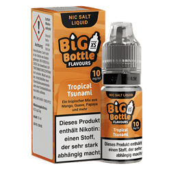 Aroma: tropischer Tsunami mit Mango, Guave und Papaya in Big Bottle Nic Salt Liquid Flasche.