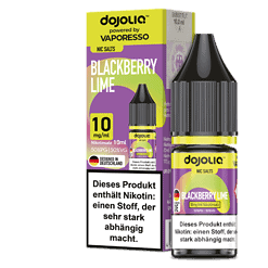 Nikotinfreies E-Liquid mit Geschmack von Brombeere und Limette, 10 ml Flasche, 10 mg/ml Nikotinsalz, perfekt für Dampfer, hergestellt in Deutschland.