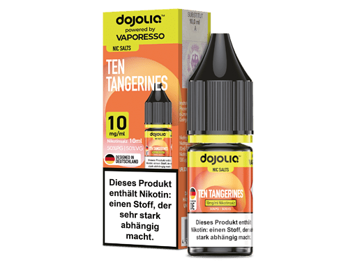 Ten Tangerines Nikotinsalz E-Liquid 10ml für E-Zigaretten, intensiver Orange-Geschmack, 10mg/ml Nikotin, Made in Deutschland.