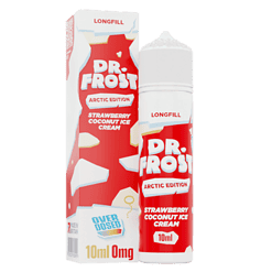 Kleines Bild eines Dr. Frost Longfill Arctic Edition Strawberry Coconut Ice Cream in 10 ml Flasche. Frisches, fruchtiges Ice Cream Aroma für E-Zigaretten und Dampfer.