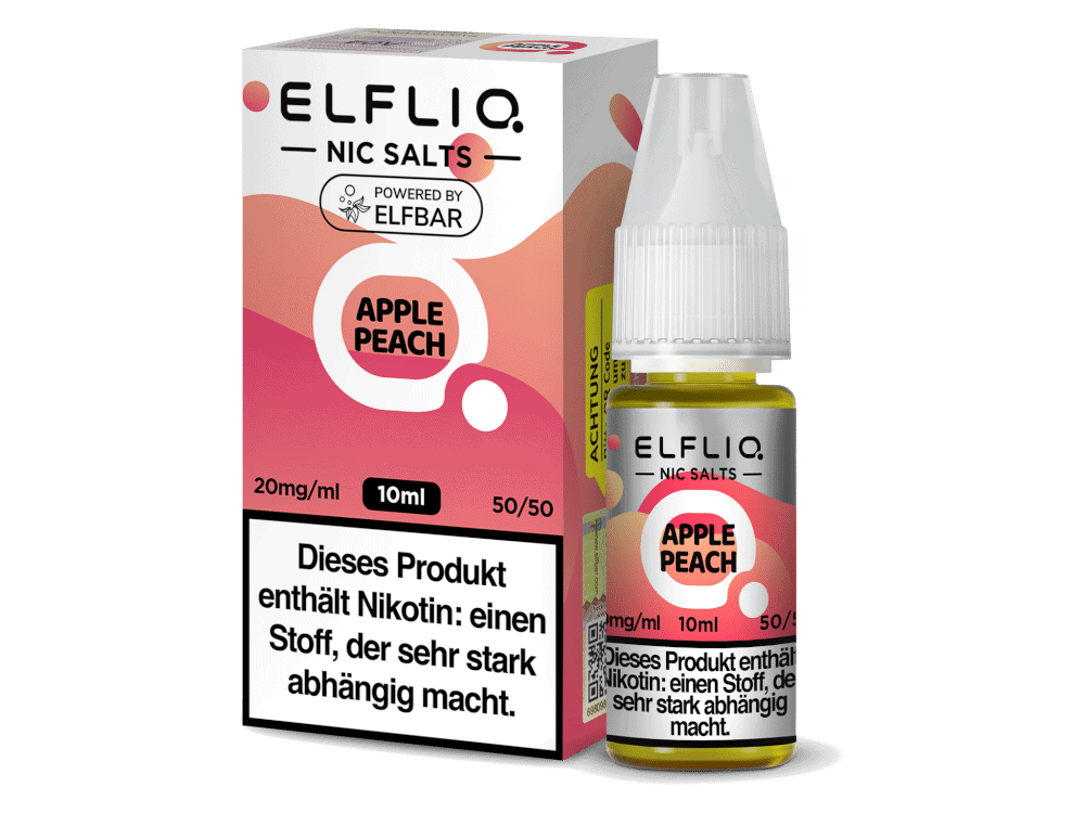 ELFLIQ - Apple Peach - Nikotinsalz Liquid 1 Entzugserscheinungen, ELFLIQ Nic Salts, Apfel Pfirsich, 10ml, E-Zigaretten-Nikotinliquid, Aroma, Wasserbasis, 20mg/ml, smoother Geschmack, für individuelle E-Zigaretten-Dampfer, Vape-Liquid, Nikotin, Vape-Zubehör, Onlineshop LETZ Go.