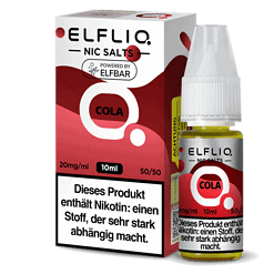 Elflio Nic Salts Cola, Nikotinsalz E-Liquid in 10ml Flasche, für E-Zigaretten, mit stark abhängig machender Nikotinwirkung.