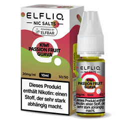ELFLIQ NIC SALTS mit Kiwi Passion Fruit Guava Geschmack, 10ml Flasche, nikotinhaltig, für E-Zigaretten, aromatischer und intensiver Nikotinshots.