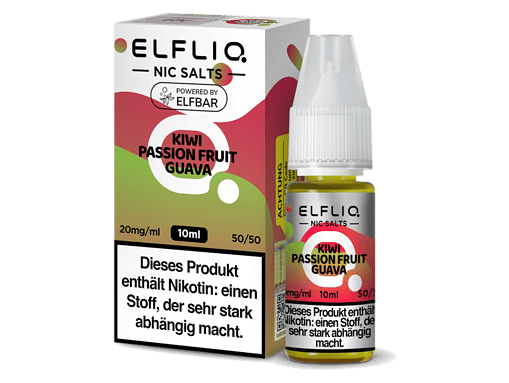 ELFLIQ NIC SALTS mit Kiwi Passion Fruit Guava Geschmack, 10ml Flasche, nikotinhaltig, für E-Zigaretten, aromatischer und intensiver Nikotinshots.