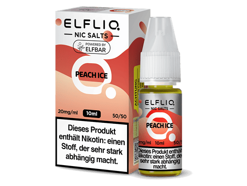 ELFLIO NIC SALTS Peach Ice, E-Liquid für E-Zigaretten, 10ml Flasche mit Nikotin, mentholiertes Pfirsich-Aroma, stark energetisierend, geeignet für Dampf-Genuss.