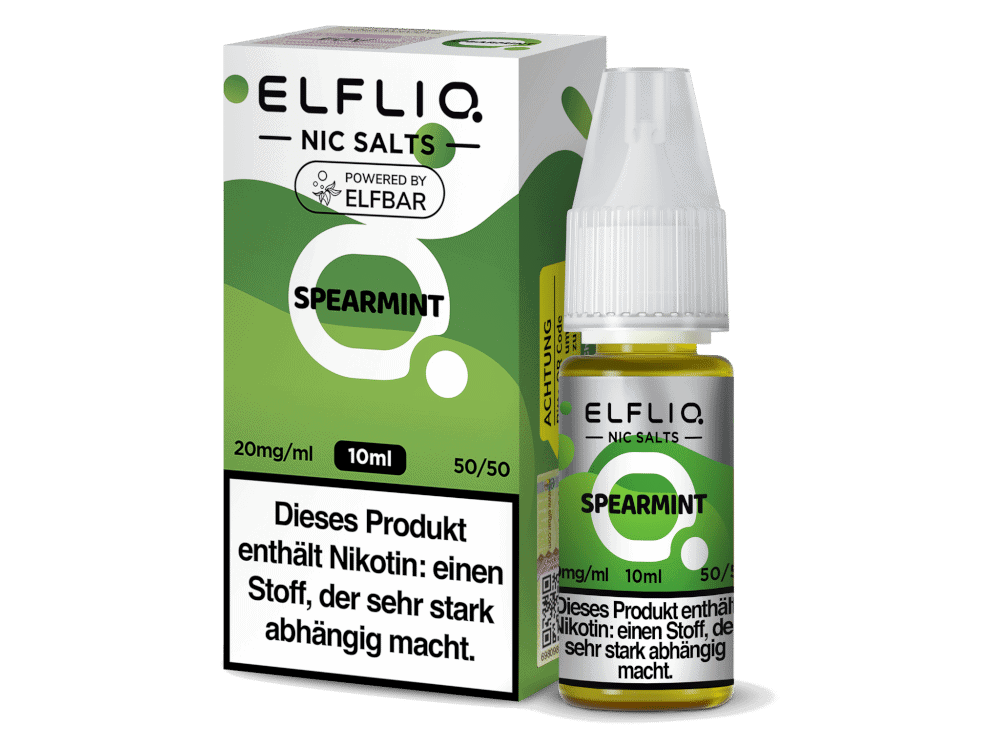 ELFLIQ - Spearmint - Nikotinsalz Liquid 1 Elfli Nic Salts Spearmint E-Liquid 10ml - Erfrischender Mintgeschmack, high Nikotin-Konzentration, ideal für E-Zigaretten, praktische Tropfflasche, für intensive Geschmackserlebnisse.