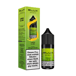 Leux Legend Nic Salts Lemon & Lime E-Liquid Flasche und Verpackung, ideal für Dampfer, mit frischer Zitrusnote und hoher Nikotinkonzentration.