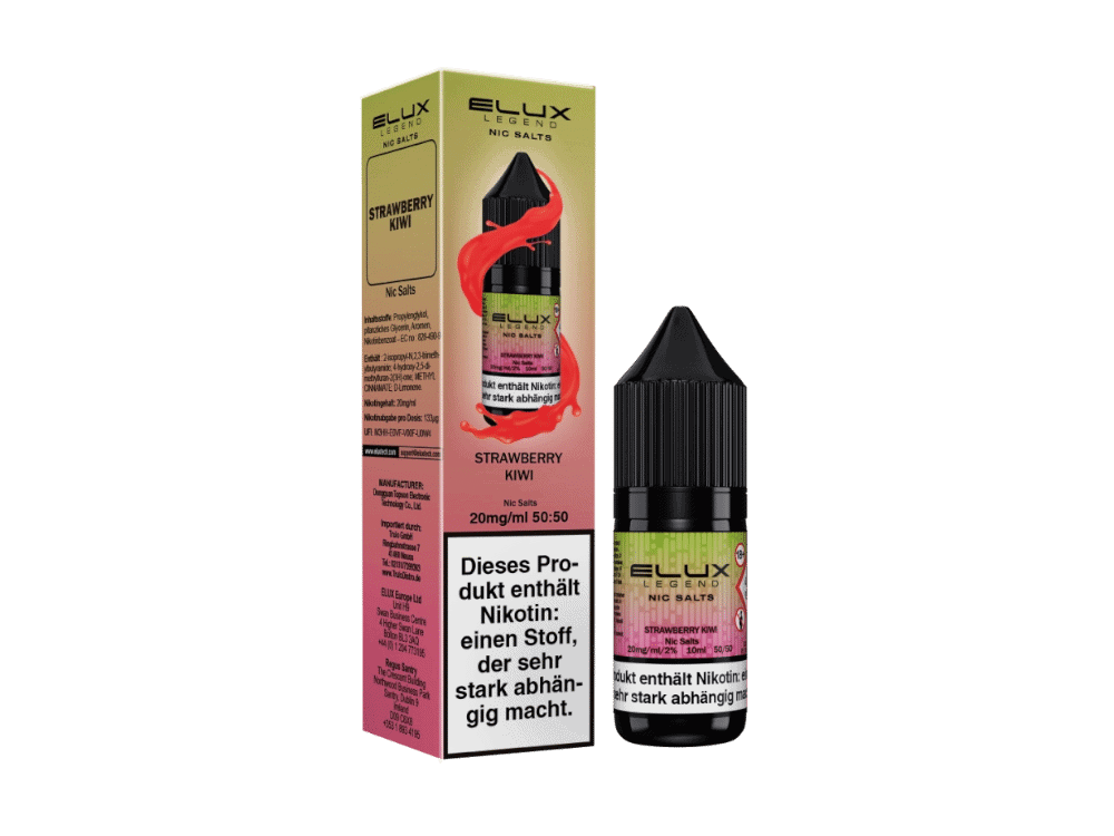 Elux Strawberry Kiwi Nikotinsalz Liquid 1 Verschiedene Aroma-Dampferliquid-Produkt im Koffer, mit fruchtigem Geschmack und nikotinhaltiger Flüssigkeit für E-Zigaretten, in pinkem Design, geeignet für Gleichgewichts- und Genussmomente.