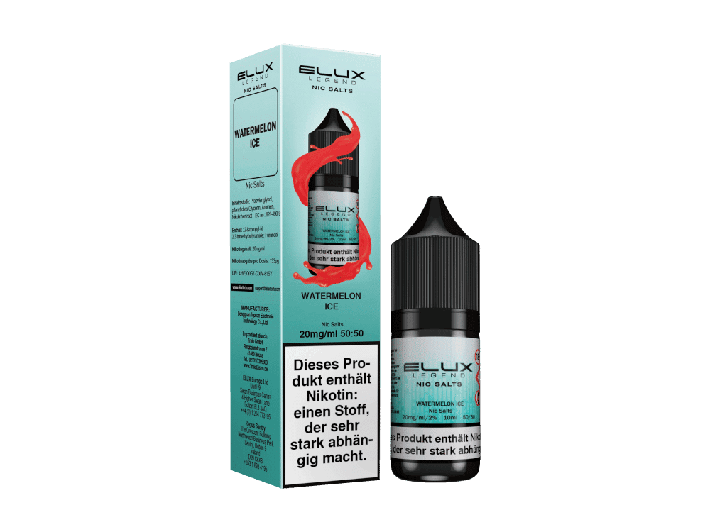 Elux Watermelon Ice Nikotinsalz Liquid 1 Wassermelone Ice Nikotinsalz, 10ml Flasche, Betäubende E-Liquid-Kombination, für Vaping, mit Nikotin 20mg/ml, intensive Geschmackserfahrung.