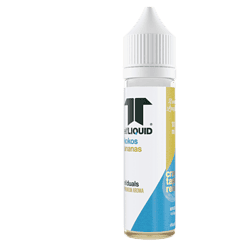 Kleiner Flasche E-Liquid mit Geschmack nach Kokos und Bananen, ideal für Vape-Dampfer, in weißem Behälter mit braunem Verschluss, aromatischer Genuss für E-Zigaretten-Liebhaber.