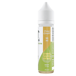Aromaklabel 10 ml mit sanften Kräuter- und Fruchtaromen, ideal für Entspannung und Genuss, geeignet als E-Liquid für Vape-Geräte, in grüner und weißer Verpackung, entspannungsfördernd, für 4-6 Tage Reifezeit.