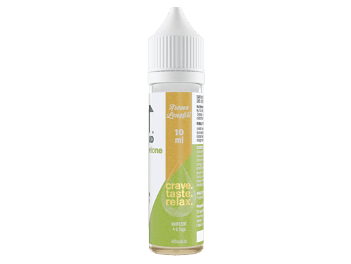 Aromaklabel 10 ml mit sanften Kräuter- und Fruchtaromen, ideal für Entspannung und Genuss, geeignet als E-Liquid für Vape-Geräte, in grüner und weißer Verpackung, entspannungsfördernd, für 4-6 Tage Reifezeit.