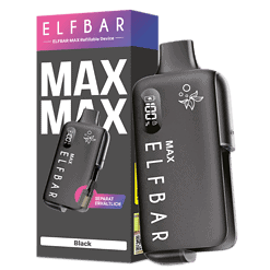 ELFBAR MAX wiederbefüllbares Vape-Gerät, Schwarz, digitales Display, einfache Handhabung, E-Zigarette für Dampfer, langlebig, modern, in attraktiver Verpackung für E-Zigaretten-Liebhaber.