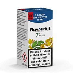 E-Liquid mit Nikotin 18 mg/ml, 10 ml Flasche, Geschmack: 7 Blätter, für E-Zigaretten geeignet.