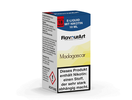 E-Liquid mit Nikotin Madagascar, 10 ml, nikotinhaltiges E-Produkt für E-Zigaretten, hochwertiger Geschmack für Dampfer, unabhängig von klassischen Tabak, Hersteller: FlavorYourArt, 18 mg/ml Nikotin.