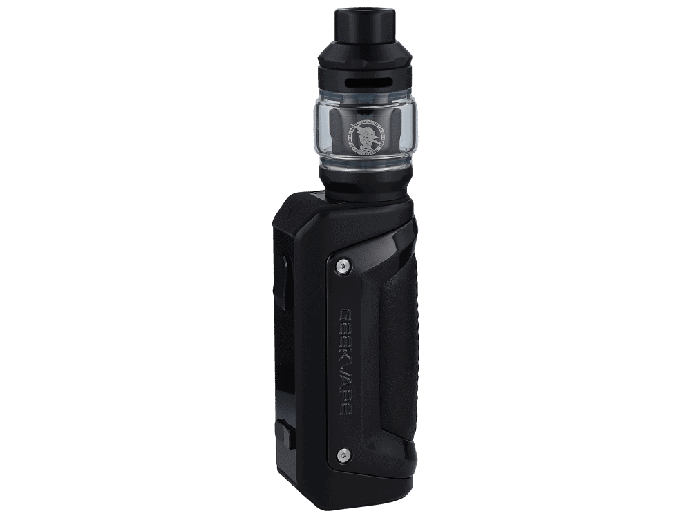 GeekVape Aegis Solo 2 E-Zigaretten Set 1 Moderner Vape mit schwarzem Design, klarer Tank für E-Liquid, kompakte Bauweise, ideal für Dampfer, hochwertige Verarbeitung, ergonomisch geformt, für intensive Dampferlebnisse, stilvoll und funktional.