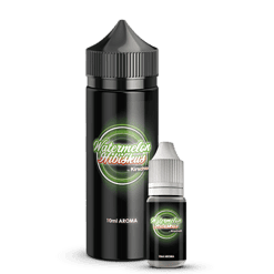 Erfrischende Wassermelone Hibiskus Aromenflasche mit schwarzem und weißem Design für E-Zigaretten.